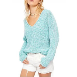 Free People Bright Lights V-Neck Sweater in Adriatic Sea Size Small